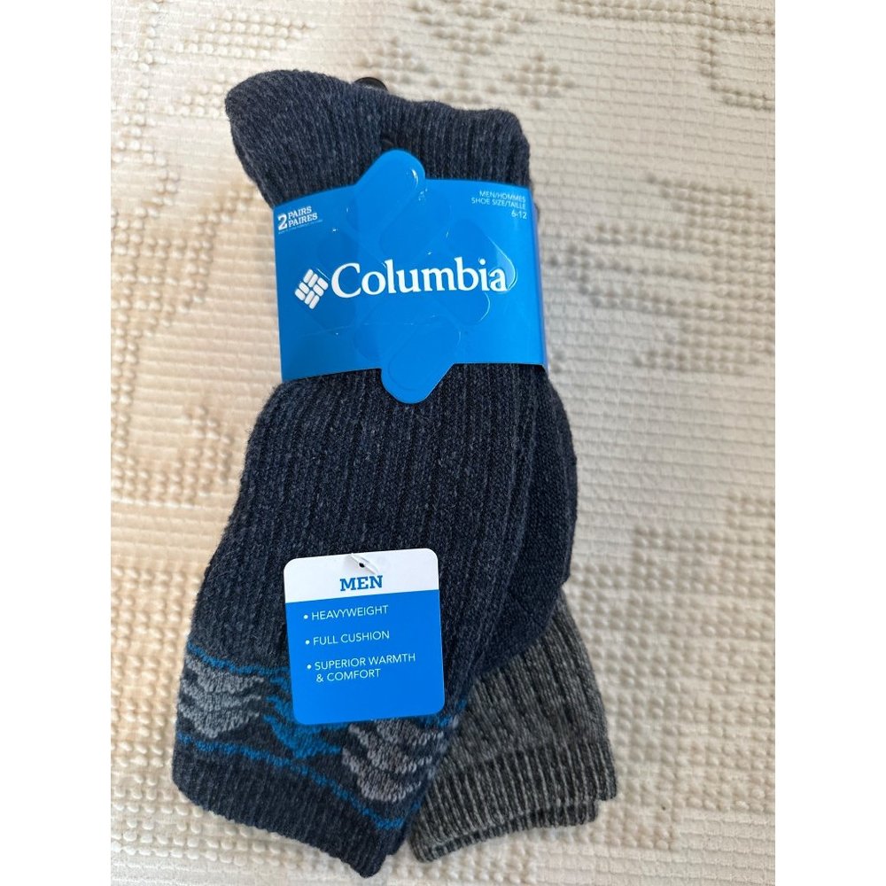 Columbia Men's Socks Crew Heavyweight Cushioned Sz 6-12 Gray Black New 2-Pair